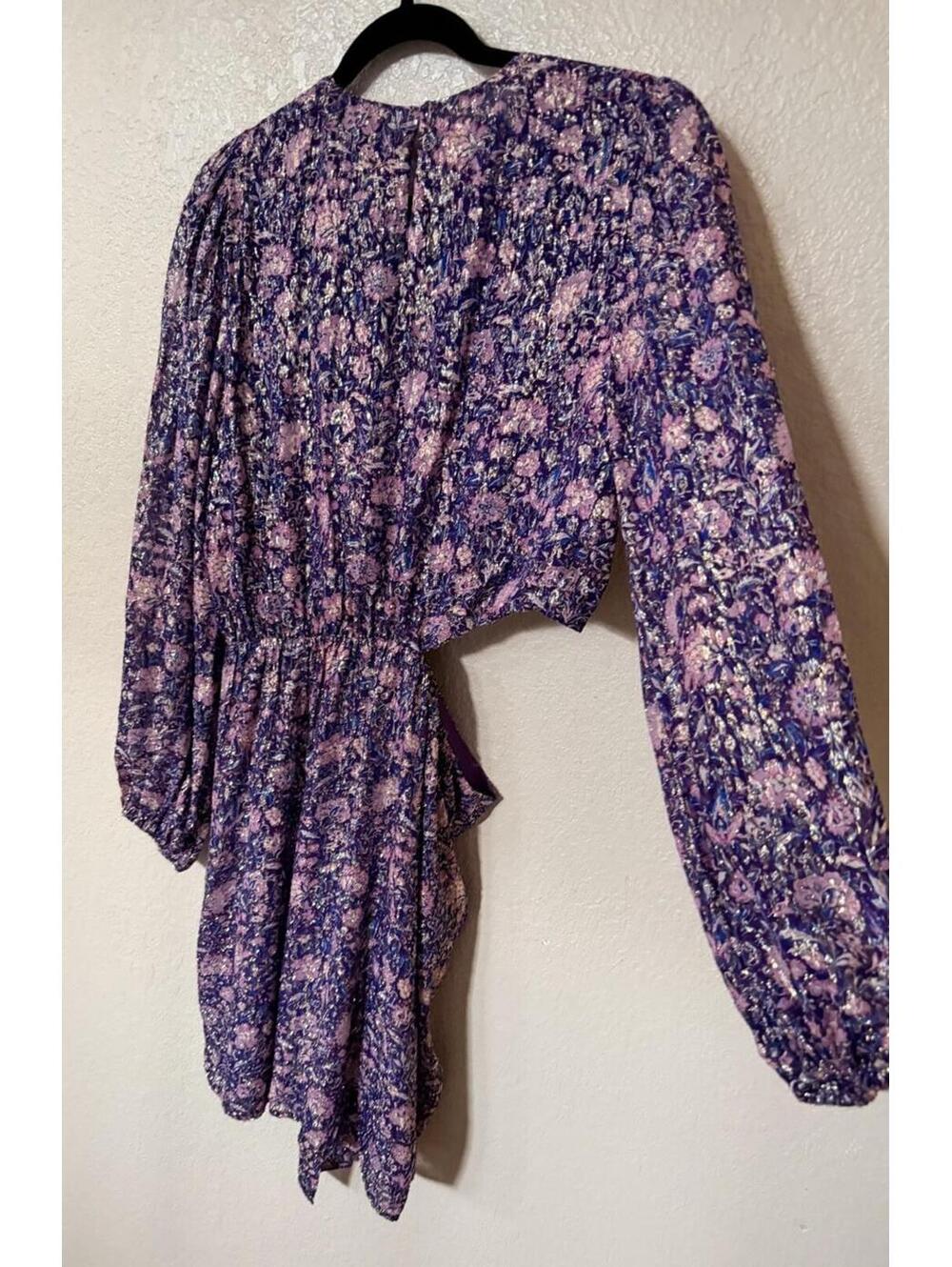 New Maje Metallic Printed Viscose Dress In Purple Size 42/ XL $535 - Picture 9 of 13